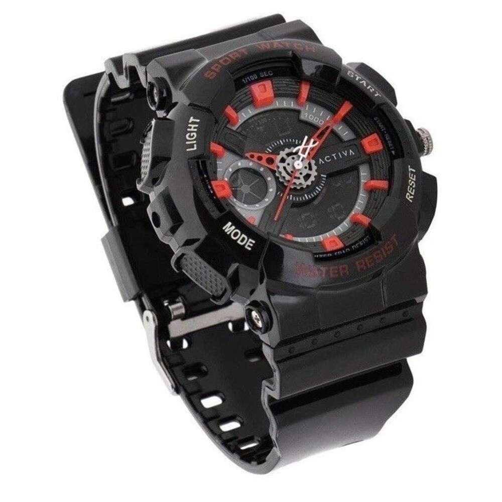 Mens Black & Red Activa Sports Watch Analog-Digital With Stopwatch Lightweight